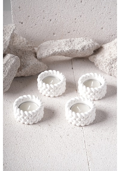 4 Lü Tealight Hasır Mumluk Ev Dekorasyonu Beyaz
