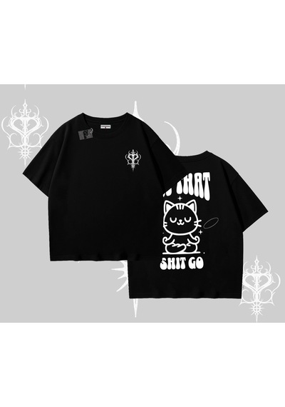 Tarzsokak Meditasyon Yapan Kedi Baskılı Oversize Tshirt Siyah
