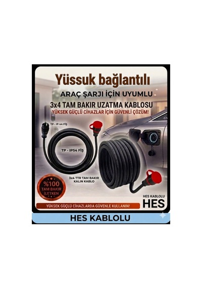 Hes Kablolu Evden Araç Şarjı Uyumlu 3 Metre 3x4 Mm Ttr Tam Bakır Yağmur Altında Kullanıma Uygun Uzatma Seyyar - 877044941