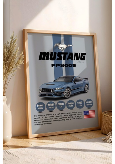 Mustang Fp800s Araba Tablosu - Teknik Özellikli Otomobil Poster - Çerçeveli Duvar Dekoru Kayın