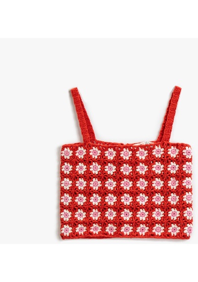 Koton Crop Kroşe Üst Kırmızı Desenli 2skg90005at 2SKG90005AT4D0 Kırmızı