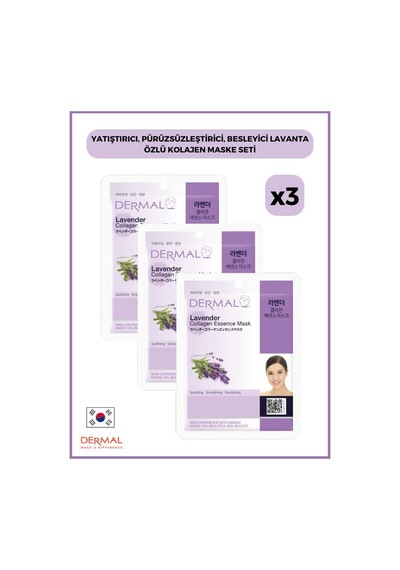 Dermal Yatıştırıcı Pürüzsüzleştirici Besleyici Lavanta Özlü Kolajen Maske 3 x 23 G