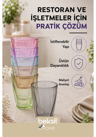 Home Glassy Kırılmaz Polikarbon 6'lı Bardak Karışık Renkli 400 Ml Çok Renkli Çok Renkli