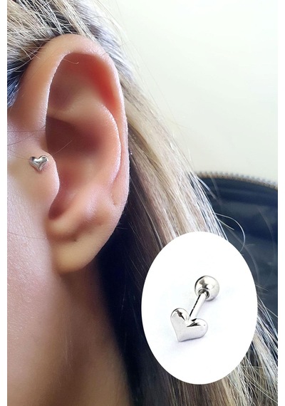 Kalp Figürlü 925ayar Gümüş Tragus Helix Kikirdak Piercing Gümüş