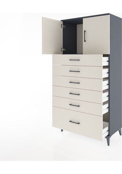 Hyperion Dolap Tek Raflı 6 Çekmeceli 2 Kapaklı 88x44x182 Antr... Antrasit