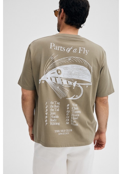 Grımelange Gıganest Erkek %100 Organik Pamuklu Baskı Detaylı Yuvarlak Yaka Haki T-shirt