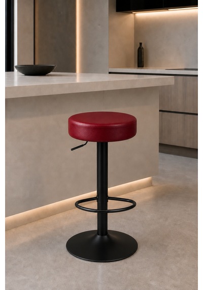 Bürocci Moni Bar Sandalyesi - Bordo - 9511y0102 - Siyah Mat Boyalı Metal Ayak