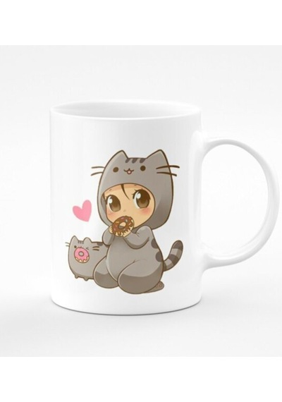 Donut Pusheen Baskılı Kupa Beyaz