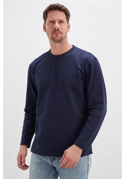 Fullamoda Baskılı Bisiklet Yaka Sweatshirt Lacivert