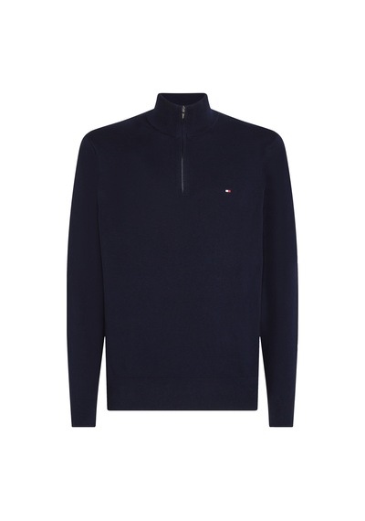 Tommy Hilfiger Pıma Org Ctn Cashmere Zıp Mock Erkek Mavi Kazak - Mw0mw28049