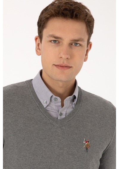U.S. Polo Assn. Erkek Gri Melanj Basic Kazak 50307778-VR086