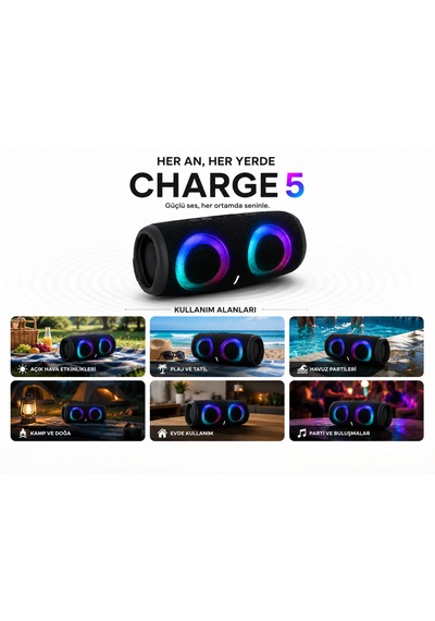 Charge5 Taşınabilir Bluetooth Hoparlör Rgb Işıklı Aux/tf Kart Destekli Güçlü Ve Net Ses Performansı