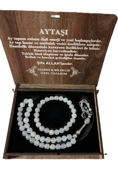 Ay Taşı Tesbih & Bileklik Seti Özel Tasarım Beyaz