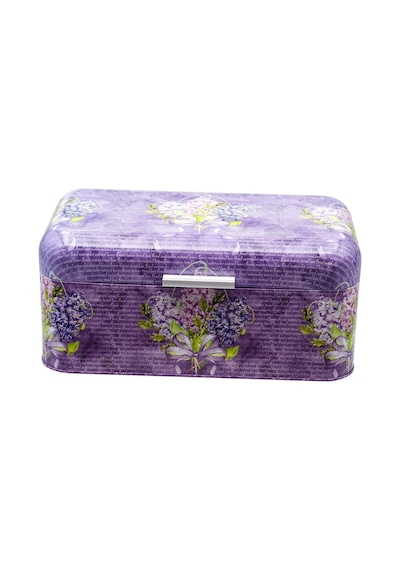 Flower Purple Desenli Metal Ekmek Kutusu, 9 Lt