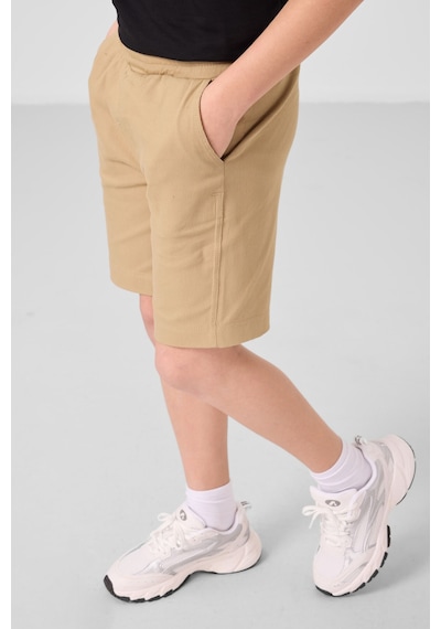 Siyah-koyu Bej Pamuklu Oversize Fit Dokuma Hafif Esnek Chino Erkek Çocuk Şort Takım - 11279 Siyah