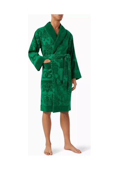 Dolce & Gabbana Casa Unisex Logo-jacquard Bornoz, Pamuklu Havlu, Lüks, Rahat Ve Şık Yeşil