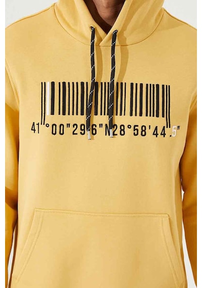 Tommy Life Hardal Nakışlı Kanguru Cep Standart Kalıp Kapüşonlu Erkek Sweatshirt - 87839 HARDAL Hardal