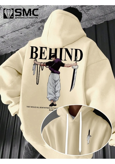 Uyguntarz Unisex Toji X Japon Baskılı Kapüşonlu Sweatshirt Bej
