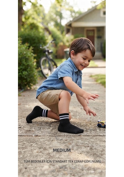 Km Collections 6'lı Çocuk Tenis Çorabı Siyah