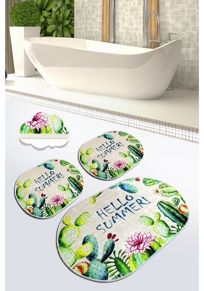 Hello Summer 3 Lü Set Banyo Halısı Paspas Yıkanabilir Çok Renkli