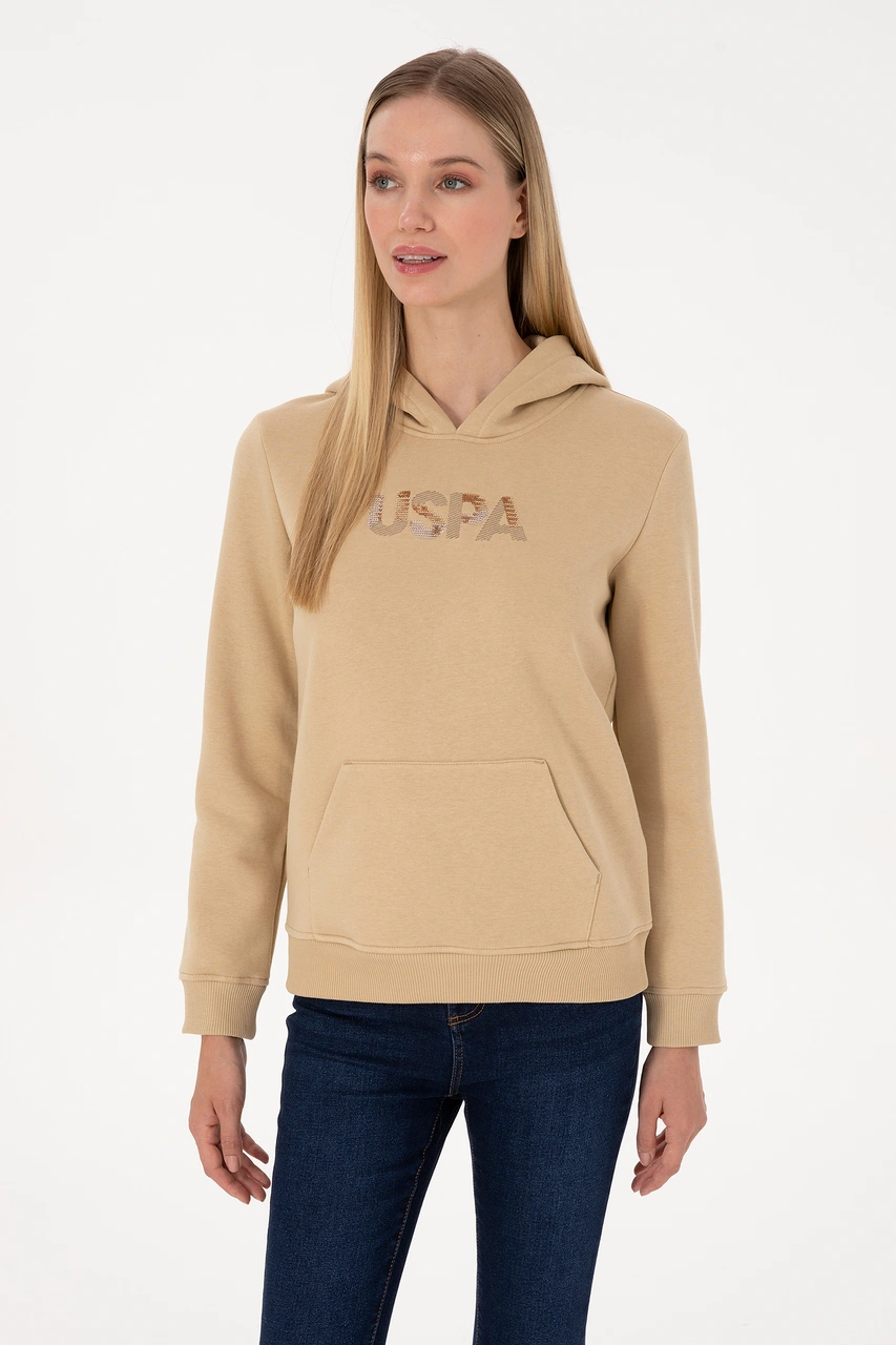 U.S. Polo Assn. Kadın Kum Kapüşonlu Basic Sweatshirt 50307711-VR085