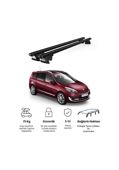 Renault Grand Scanic 2009-2016 Uyumlu Siyah Ara Atkı Port Bagaj Tavan Barı