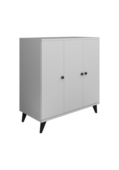 Simple Çok Amaçlı Dolap 4 Raflı 3 Kapaklı 90x44x96 Beyaz Beyaz