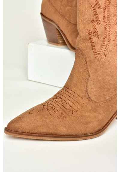 Fox Shoes T267655002 Taba Süet Kalın Topuklu Kadın Bot Taba-Süet Taba