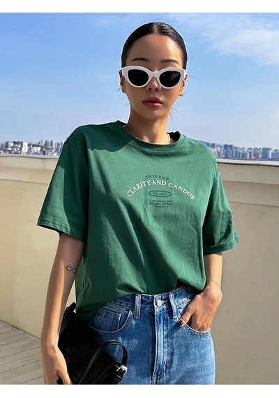 Clarity And Candor Baskılı Unisex Oversize T-shirt Yesil