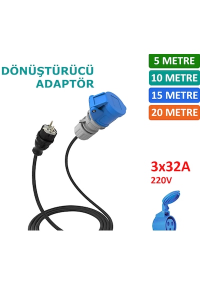 15m - 3x32a 220v İle Çalışan Cihazınızı, 220v Ev Tipi Prize Bağlar. Elektrikli Araç Şarj İstasyonu Dönüştürücü Adaptör 7 Kw
