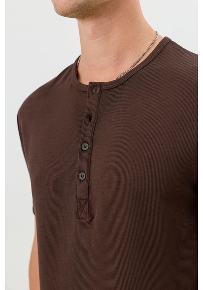 Antioch Pamuklu Düğmeli Yaka T-shirt Kahverengi