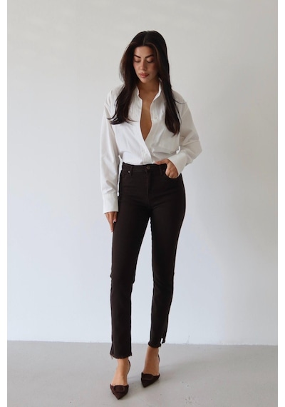 Lacarino 7413 Mia Kadın Jean Pantolon Dark Kahve