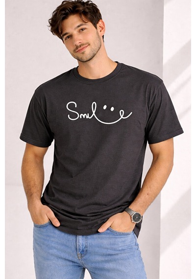 Nevermind Unisex Tişört Smile Baskılı Basic Oversize Günlük Rahat Çok Renkli