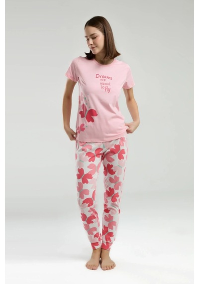 Rolypoly Kadın Pembe Kısa Kol Pijama Takım Turuncu