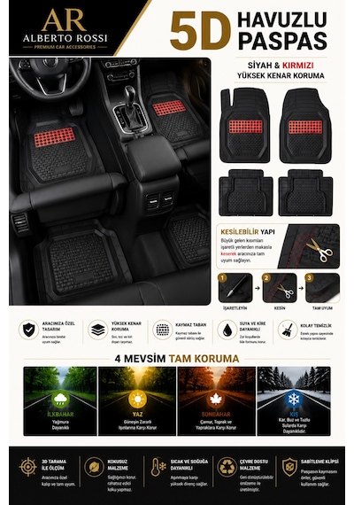 Ford Mustang Mach-e 2026 Model Uyumlu Venüs Kırmızı 5d Havuzlu Paspas Yumuşak Kaymaz Taban