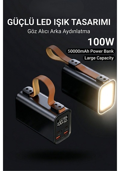 50.000mah Powerbank Pd100w Hızlı Şarj El Fenerli Gri - 928393148 Gri