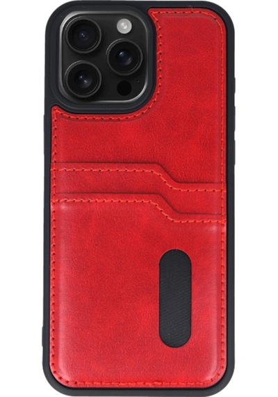Apple Uyumlu iPhone 14 Pro Max Kılıf Sara Kartvizitli Deri Kılıf Kırmızı/