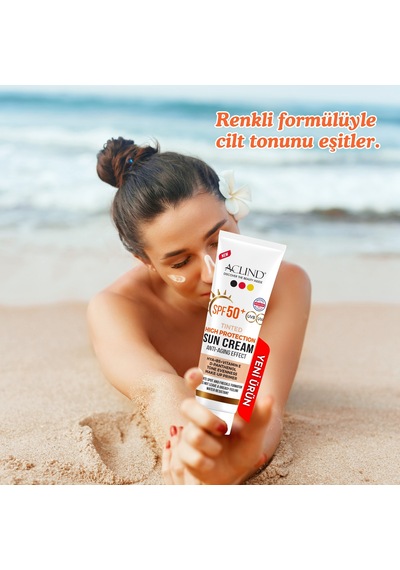Aclind Spf 50+ Kapatıcı Etkili Renkli Yüz Güneş Kremi - Yaşlanma Karşıtı Cilt Tonu Eşitleyici 50 Ml