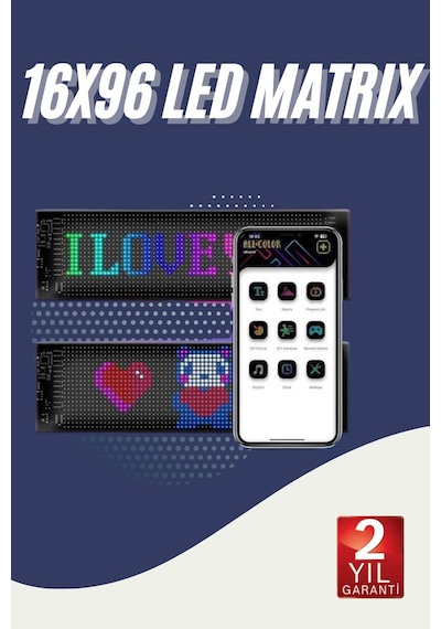 Cama Yapışan En Büyük Boy 16x96 Telefon Kontrollü Led Ekran Digital Araba Yazısı - Lisinya Çok Renkli
