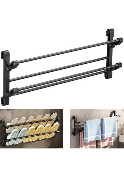 Sn-30748 Siyah Duvara Monte 65 Cm Çok Amaçlı Pratik Terlik Ayakkabı Ve Havlu Düzenleyici 007