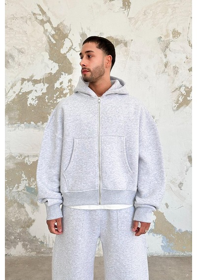 Gri Melanj Cozy Basic Tam Fermuar Oversize Sweatshirt Gri Melanj