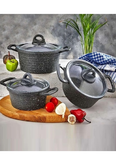 Eda 3 Lü Mini Döküm Granit Tencere Seti 14-16-18 Cm Gri