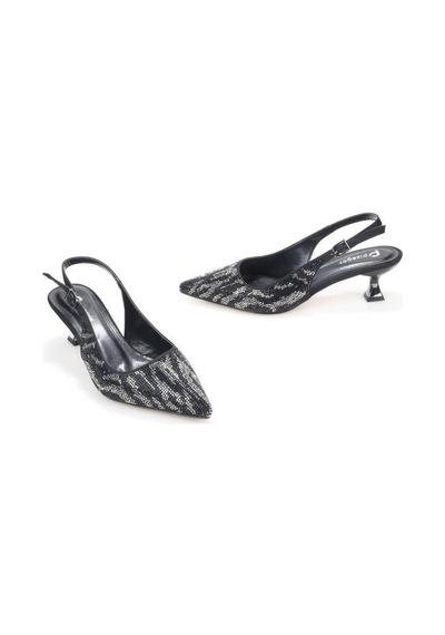 Pisagor Ps-32370 Kadın 4 Cm Arkası Açık Taşlı Abiye Stiletto Ayakkabı siyah