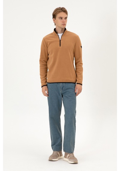 U.S. Polo Assn. Erkek Regular Fit Camel Polar Yarım Fermuarlı Basic Sweatshirt 50313777-VR233