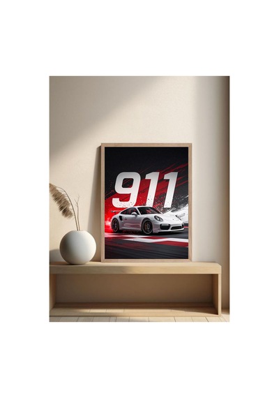 Porsche Doğal Ahşap Çerçeveli Tek Parça Dekoratif Tablo Çok Renkli - 819005407 Çok Renkli