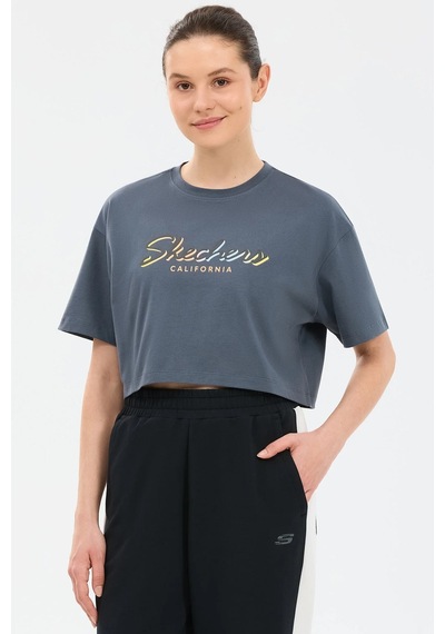 Skechers Crop Graphic Kadın Tişört Gri