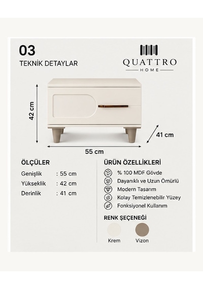 Loca Komodin Çekmeceli Beyaz