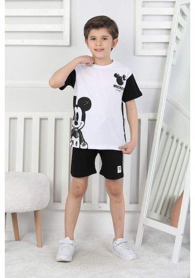 Mickey Baskı Erkek Çocuk Şortlu Takım-90352 Siyah