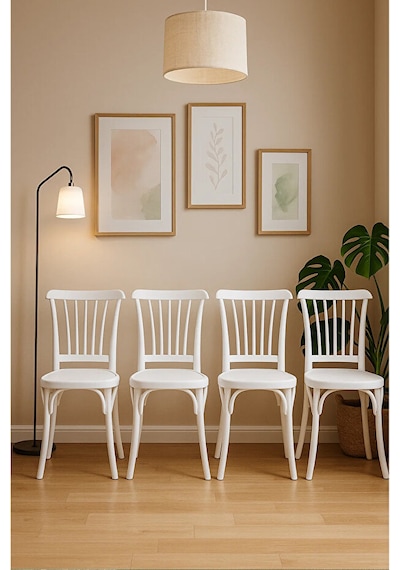 4 Adet Alara Beyaz Mutfak Sandalyesi, Yemek, Bahçe, Kafe, Modern Sandalye