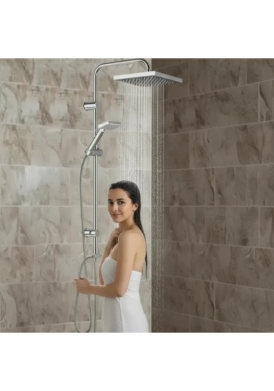 Irmak Premium Robot Yağmurlama Tepe Duş Sistemi Modern Banyo Batarya Seti Gümüş